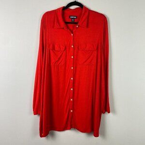 Lands' End Button Up Tunic Shirt Size 3X Cherry Red Pockets Rayon Stretch